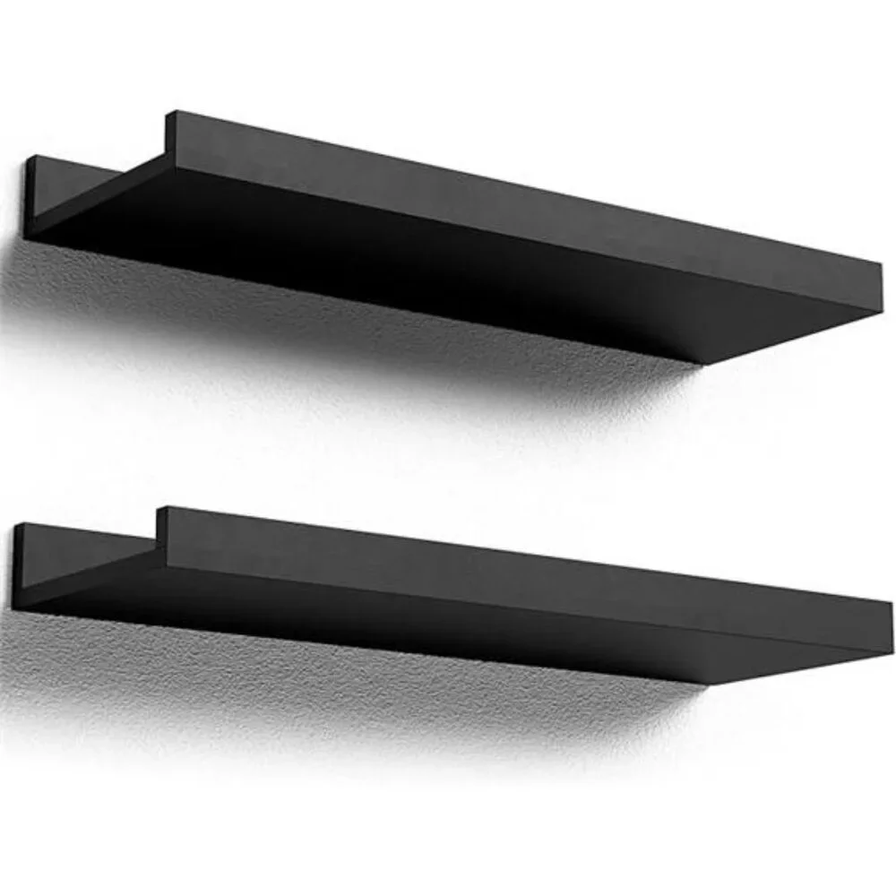 Black Floating Wall Shelves Set of 2 Picture Ledge Shelf for Room Decor